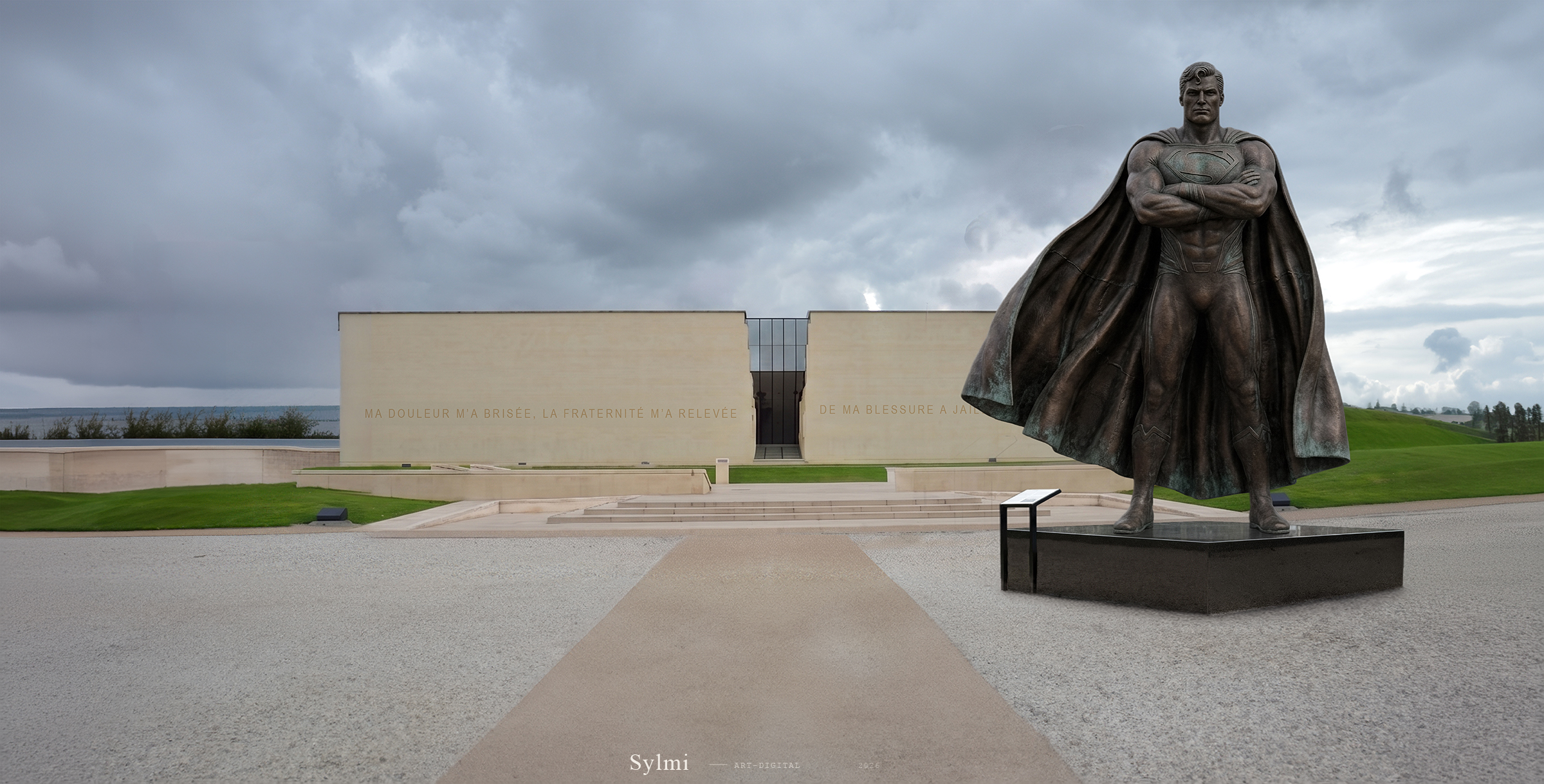 Superman face au Mémorial de Caen, l'héritage, tirage Fine Art Sylmi